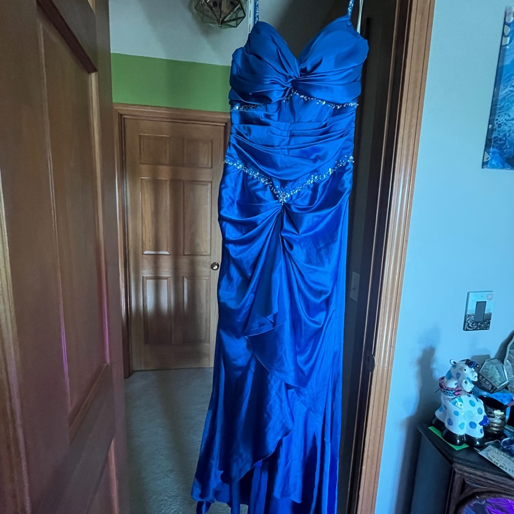 Beaded Royal Blue High Low Prom Dress